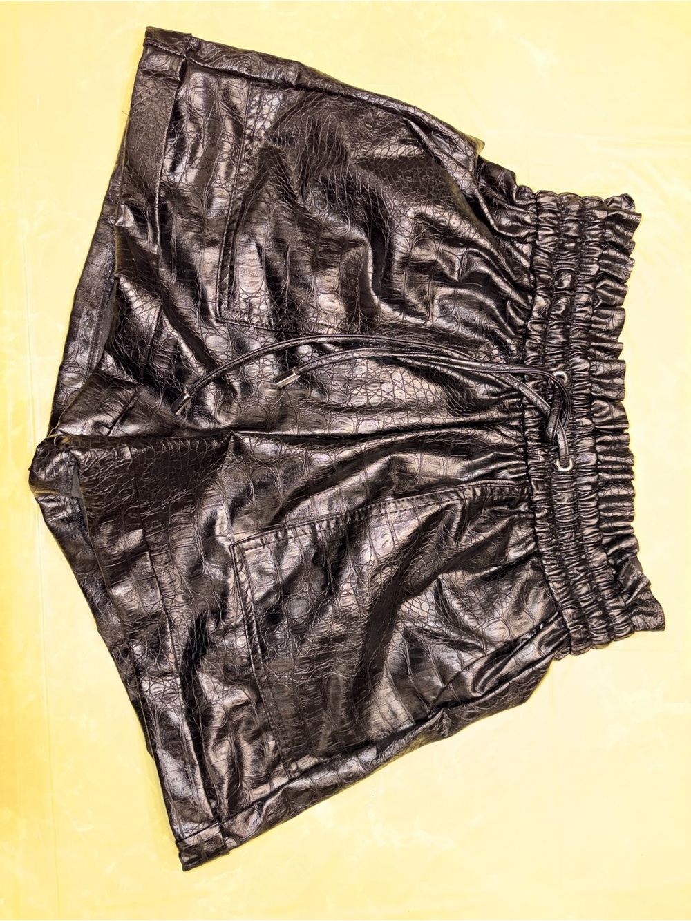 Zenana Outfitters Black Faux Leather Croc-Embossed High-Waist Shorts